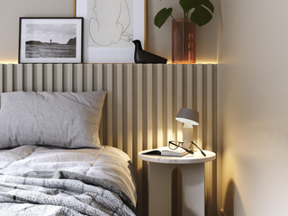 herbst schlafzimmer styling skandinavisch gemühtlich mit lampe und grauer bettwäsche