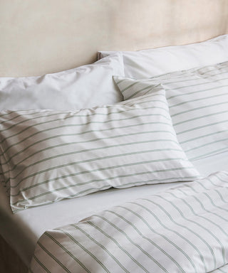 Sage Grey Stripe Tencel Baumwoll-Perkal Bettbezug