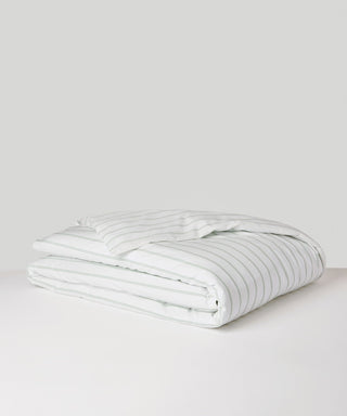 Sage Grey Stripe Tencel Baumwoll-Perkal Bettbezug