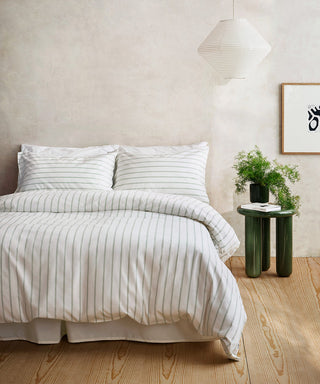Sage Grey Stripe Tencel Baumwoll-Perkal Bettbezug
